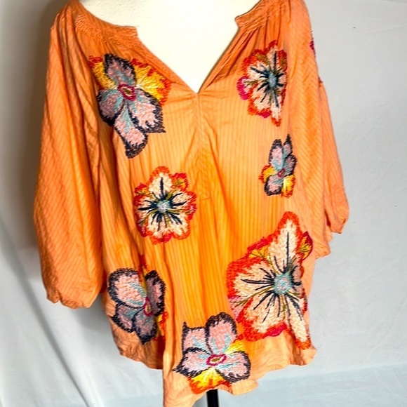 Anthropologie Maeve embroidered peasant blouse in coral - Picture 5 of 7